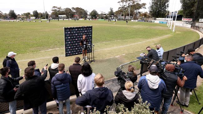 Nick Daicos attracted a crowd at Trevor Barker Oval. Picture: Getty Images