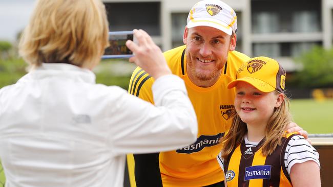 New Hawthorn skipper Jarryd Roughead poses for a photo with fans. Picture: Michael Klein