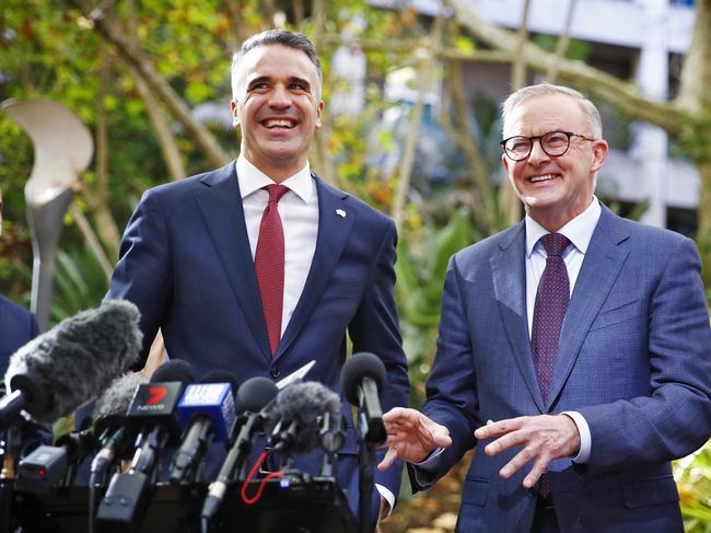 Mr Albanese visits Flinders Medical Centre in Adelaide with SA Premier Peter Malinauskas. Picture: Sam Ruttyn