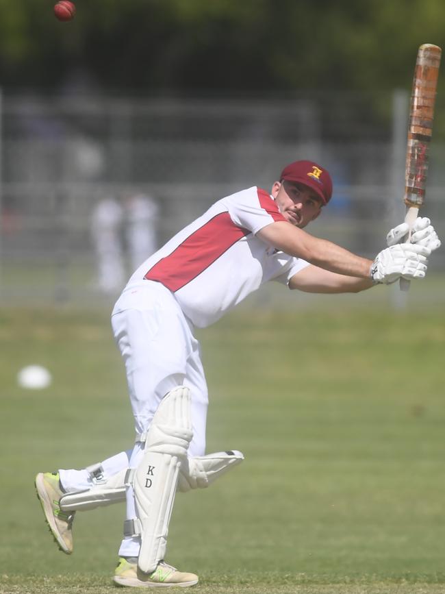 Jake Kroehnert flicks a ball to the boundary for Brothers at McKittrick Park.