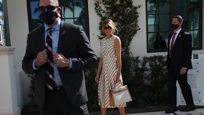 Melania accessorised her dress with an Hermes Kelly bag. Picture: Joe Raedle/Getty Images/AFP.