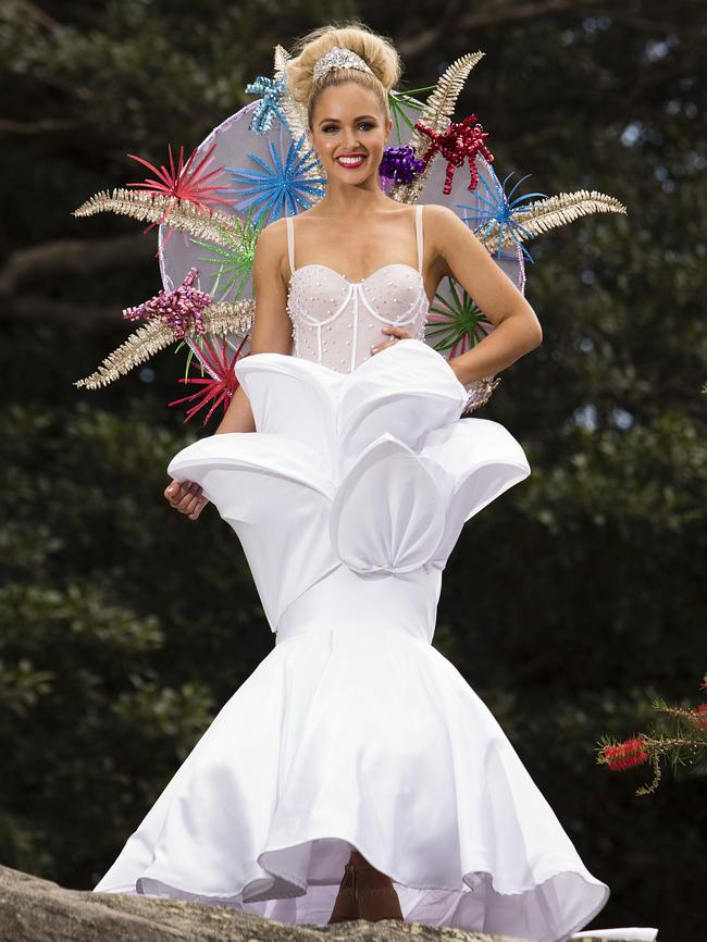 2017: Olivia Rogers wearing an Opera House inspired national costume. Picture: Justin Lloyd