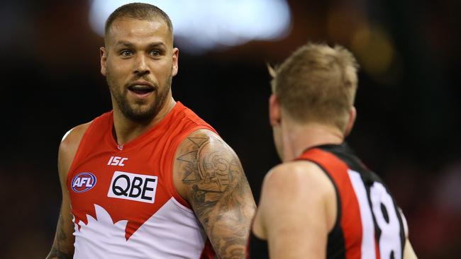 Lance Franklin was beaten by Michael Hurley. Picture: Michael Klein