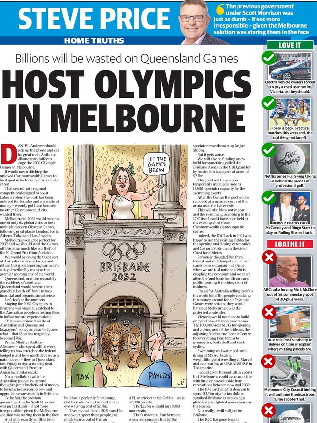 Herald Sun February 25, 2023, Steve Price column