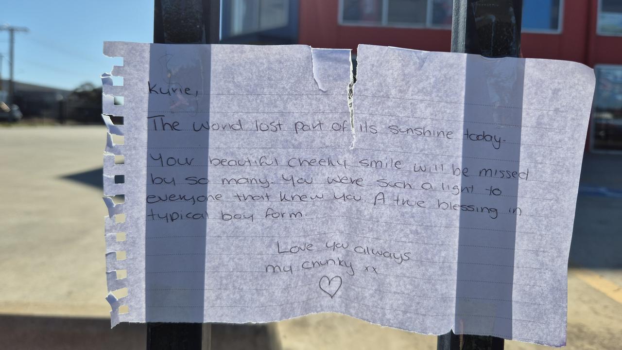 Family and friends have laid flowers at Tyrepower to pay tribute to the little child who died on Friday after being struck by a car. Picture: The Advertiser.