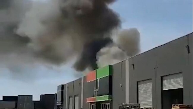 Smoke from the industrial fire on Thursday afternoon. Picture: Channel 9