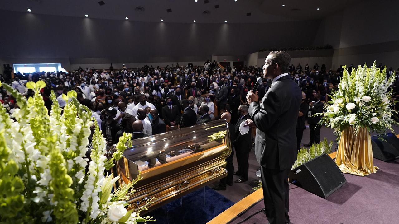 Senior Pastor Dr. Remus Wright speaks during the funeral service for George Floyd. Picture: David J. Phillip/AP