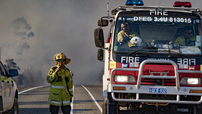 Firefighters at work battling the bushfires at Yanchep, Western Australia, 14-12-2019. Picture: Supplied by DFES - Department of Fire and Emergency Services Incident Photographer Evan Collis