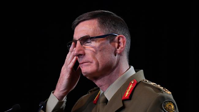 General Campbell on November 19, 2020 delivering the findings from the ADF Inspector-General’s Afghanistan Inquiry. Picture: Mick Tsikas