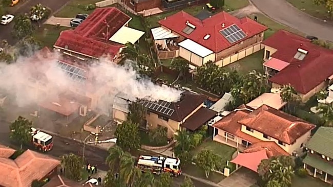 The fire is threatening neighbouring properties. Picture: Channel 9