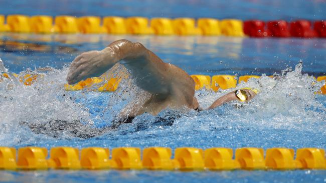 Cate Campbell during her leg of the women’s 4 x 100m freestyle relay at the Tokyo 2020 Olympics in which Australia won gold. Picture: Alex Coppel