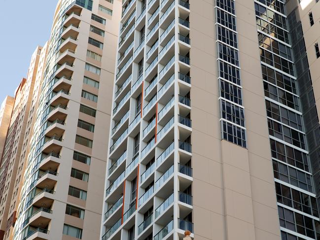 Generic pic of a high rise Sydney CBD residential building. Some high rise buildings are close to being inner city slums accommodating large numbers of people even living on balconies.