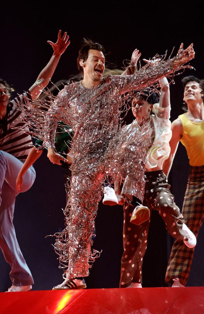 Harry Styles performs onstage during the Grammys. Picture: Getty Images via AFP