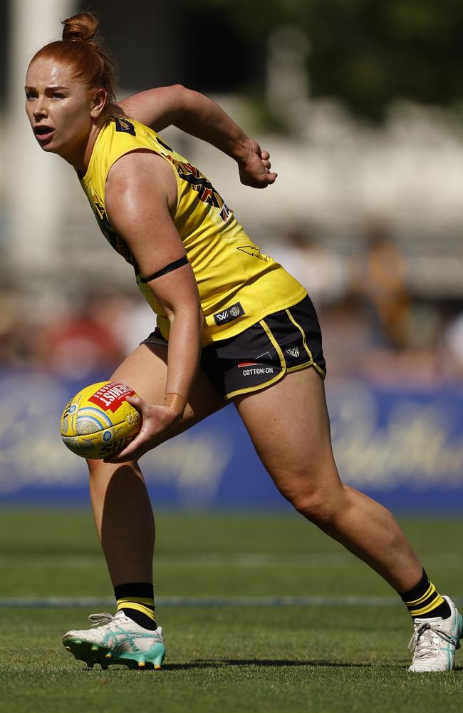 Grace Egan and the Tigers will be hoping to spoil Port Adelaide’s party in Alberton. Picture: Darrian Traynor/Getty Images.