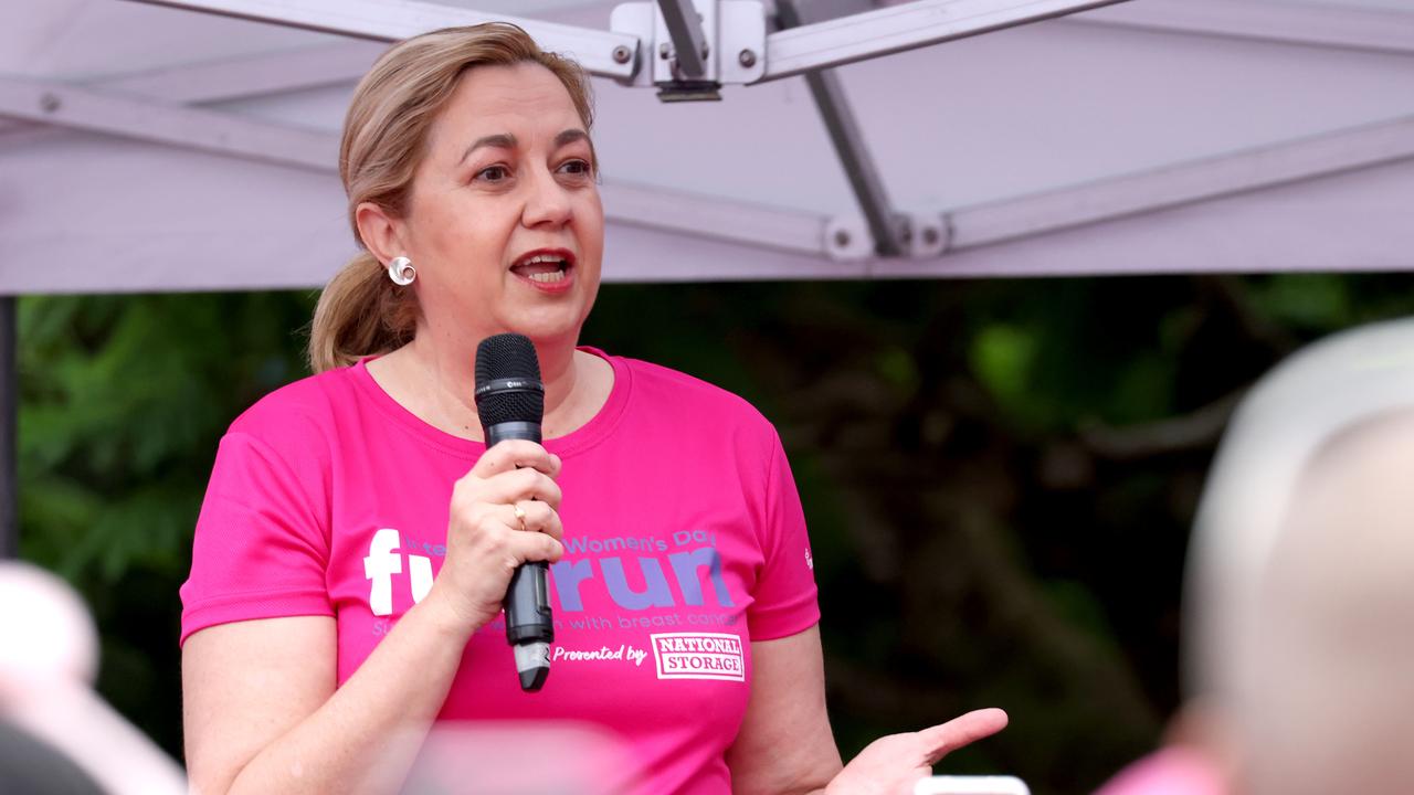 Annastacia Palaszczuk speaking on Sunday. Picture: Steve Pohlner