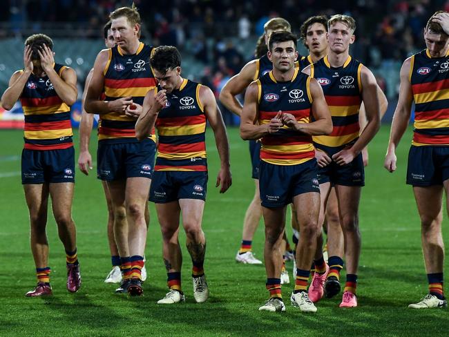 Crows players leave the ground after losing their round 14 match against Sydney. Picture: Mark Brake/Getty Images)
