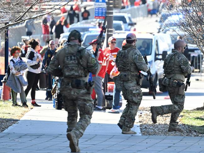 Police respond to an active shooter after shots were fired near the Kansas City Chiefs' Super Bowl LVIII victory parade. Picture: AFP