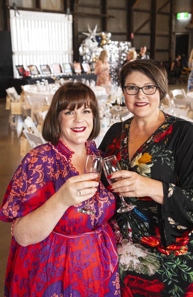 Emma Menyweather (left) and Suzanne Mason at the Ladies Diamond Luncheon hosted by Toowoomba Hospital Foundation at The Goods Shed, Friday, October 11, 2024. Picture: Kevin Farmer