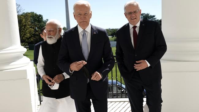 Indian Prime Minister Narendra Modi, US President Joe Biden and Australian PM Scott Morrison in Washington. Picture: Adam Taylor via PMO