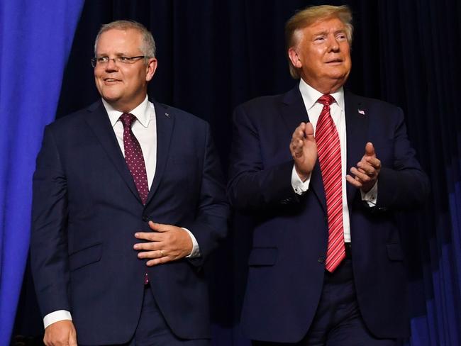 Mr Morrison appeared alongside Donald Trump at a campaign-style event in 2019, but has since distanced himself from the outgoing president. Picture: Saul Loeb/AFP