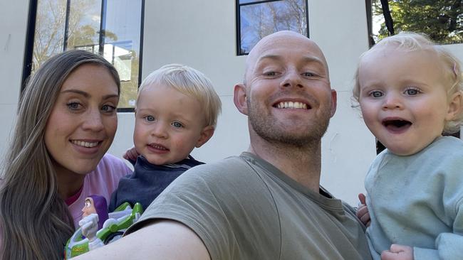 Robbie and Lisa Pearson with their twins Hartley and Coby. Picture: Supplied