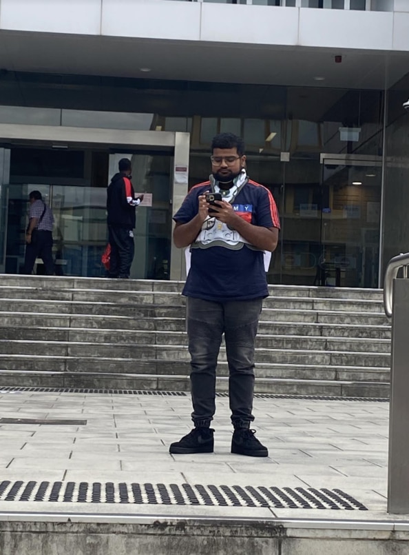 Riyaad Hussain outside Liverpool Local Court.