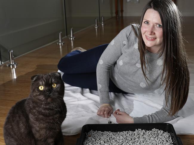 CATPOO - 25/07/18 - New Research shoes that a parasite found in cat poo is linked with Entrepreneurship and risk-taking. Amy Orange and her cat Baloo. Picture SARAH REED