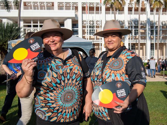 Teresa De Santis and Natasha Tatipata attend the NAIDOC march, 2024. The theme this year is 'Keep the fire burning: Blak, loud and proud'. Picture: Pema Tamang Pakhrin