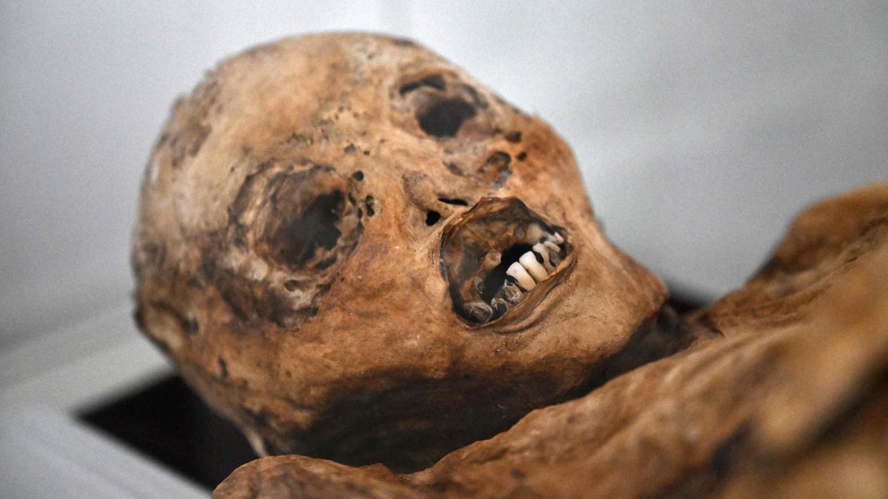 An unidentified mummy is displayed in the Jose Arquimedes Castro mausoleum museum, located at the cemetery in San Bernardo, Colombia. Picture: Raul Arboleda / AFP