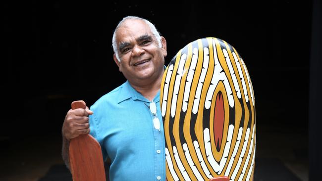 Cairns Indigenous Art Fair contributing artist Paul Bong at the launch of the festival yesterday. Picture: PETER CARRUTHERS