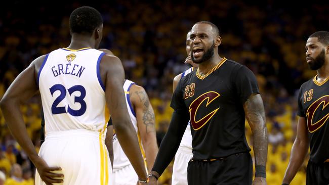 LeBron James yells at Draymond Green. Picture: AFP