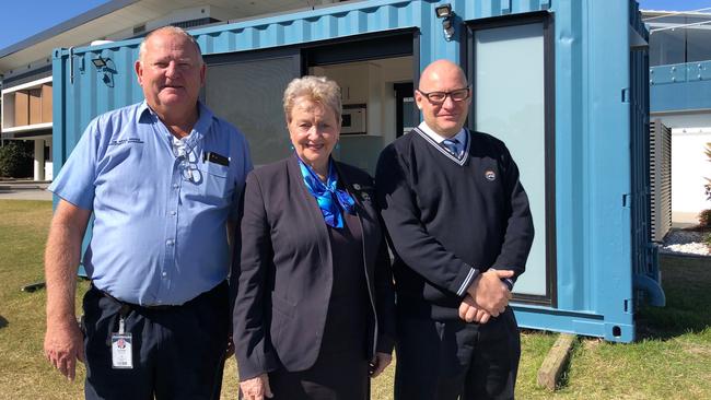 Property manager Brad Biddle with Dr Lyn Bishop and Carl Altschul. Picture: Danielle Buckley