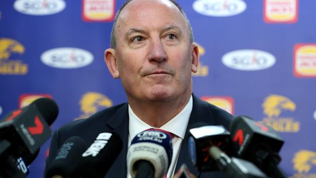 West Coast Eagles CEO Trevor Nisbett addressing the media in 2018. Picture: AAP Image/Richard Wainwright