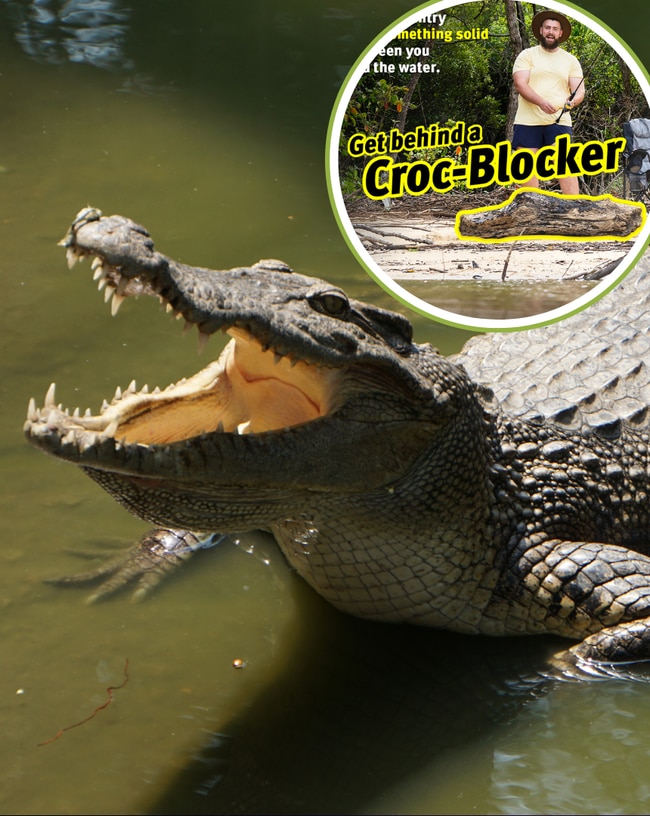 ‘Get behind a croc-blocker’: Far North Queensland men advised on safety. Picture: Queensland Government.