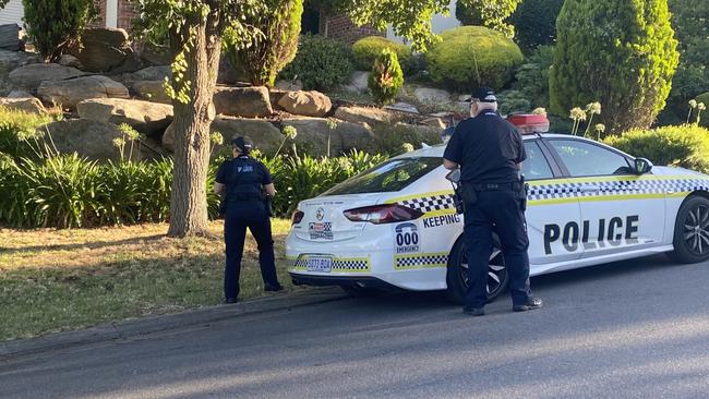 Police search for the intruder after a break-in at a Wynn Vale home overnight. Picture: Dixie Sulda