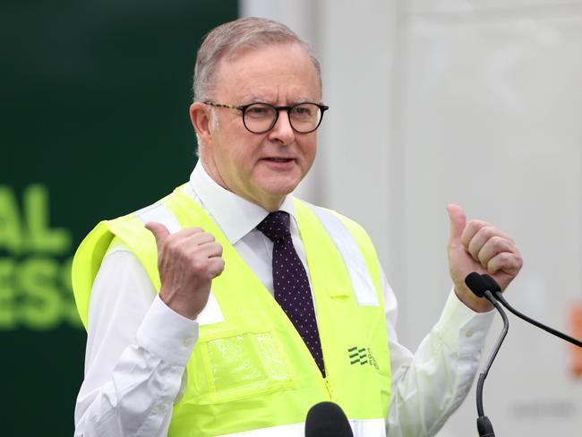 SYDNEY, AUSTRALIA - NewsWire Photos MARCH 14, 2024: Prime Minister Anthony Albanese at the official launch of the Team Global Express Battery Electric Vehicle fleet. Eastern Creek. Picture: NCA NewsWire / Damian Shaw