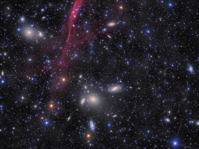 Antlia Galaxy Cluster: Extreme Deep Field, 152 Hours ... Taken over 6 months using 152 hours of data collected through the photographer’s homebuilt telescope, the Antlia Galaxy Cluster is found the Southern Celestial hemisphere. Situated between 132 and 133 million lightyears away, in the southeastern corner of the Antlia constellation, the cluster is home to around 234 galaxies in total, including the giant elliptical galaxies NGC 3268 and NGC 3258. Picture: Rolf Wahl Olsen, Insight Astronomy Photographer of the Year 2016 Galaxies Highly Commended