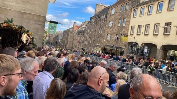 Crowds in Edinburgh await to catch a sight of the Queen's coffin arriving from Balmoral. Picture: Supplied