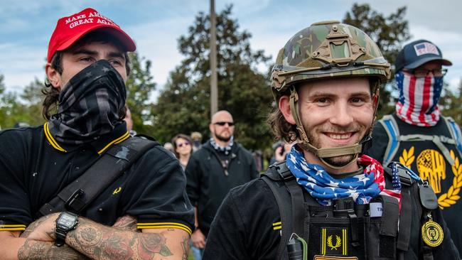 Proud Boys gather for a rally at Delta Park Vanport on September 26 in Portland, Oregon. Picture: Amy Harris/Shutterstock