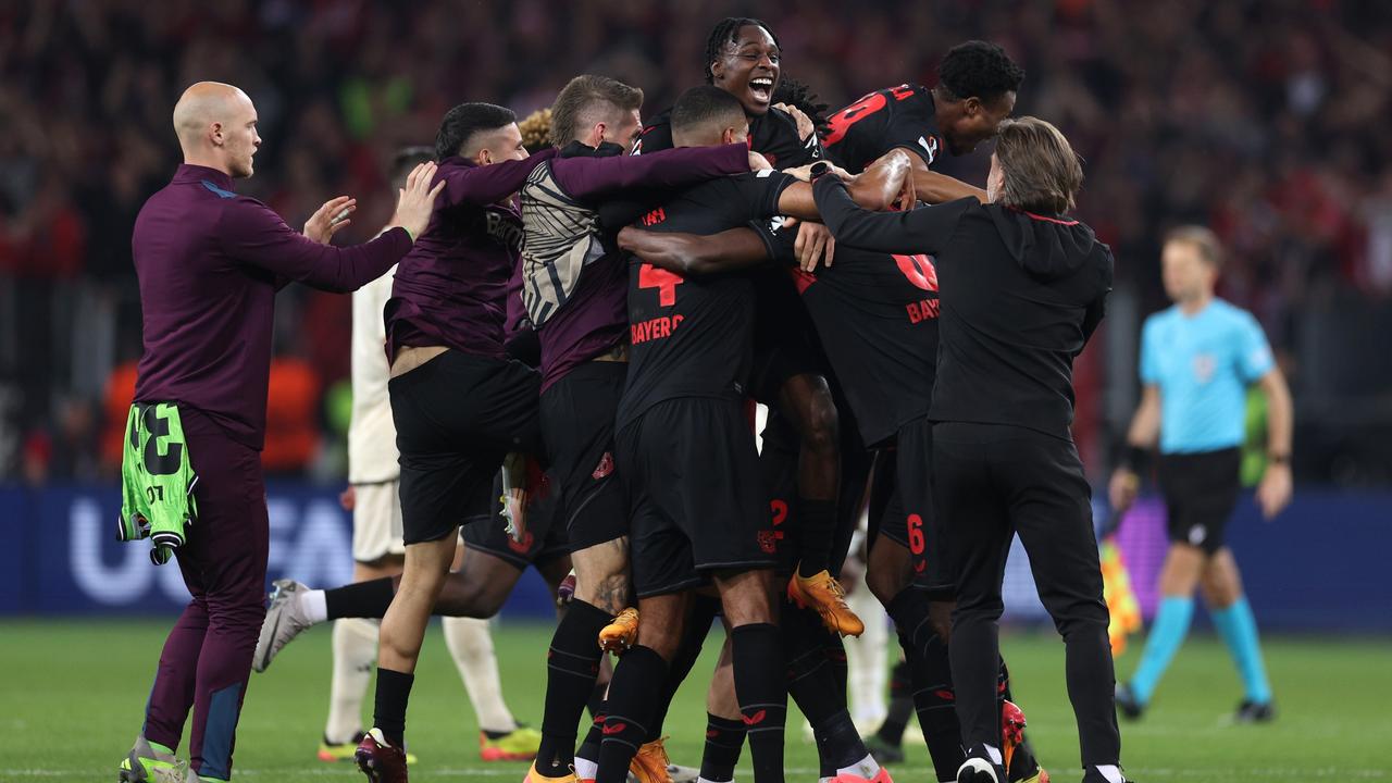Leverkusen’s unbeaten run extended to a remarkable 49 games. (Photo by Dean Mouhtaropoulos/Getty Images)