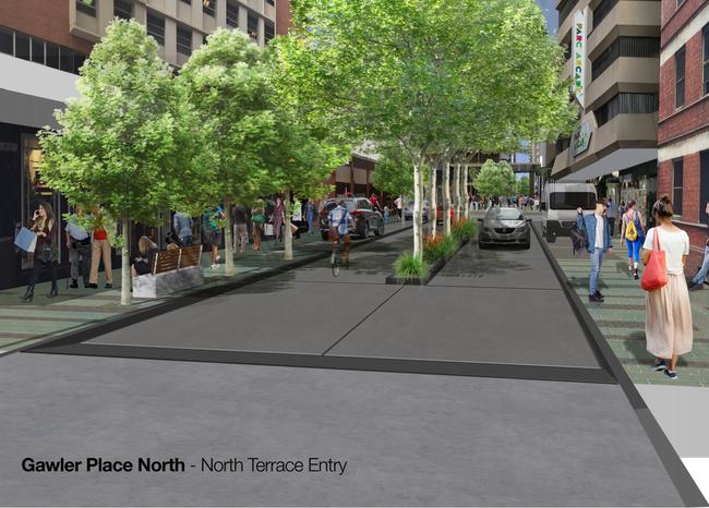 An artist impressions of the Gawler Place upgrade, looking from North Tce.