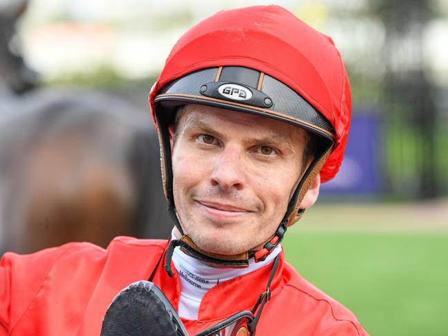 Ben Melham after winning the VRC St Leger, at Flemington Racecourse on April 25, 2020 in Flemington, Australia.(Reg Ryan/Racing Photos via Getty Images)