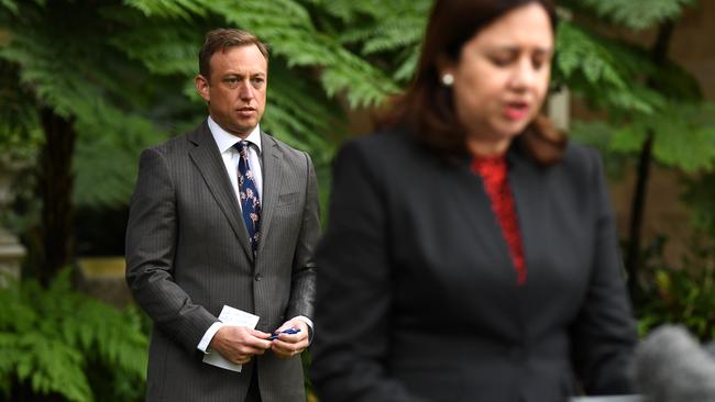 Steven Miles, pictured with Premier Annastacia Palaszczuk, has been announced Deputy Premier. Picture: AAP/Dan Peled