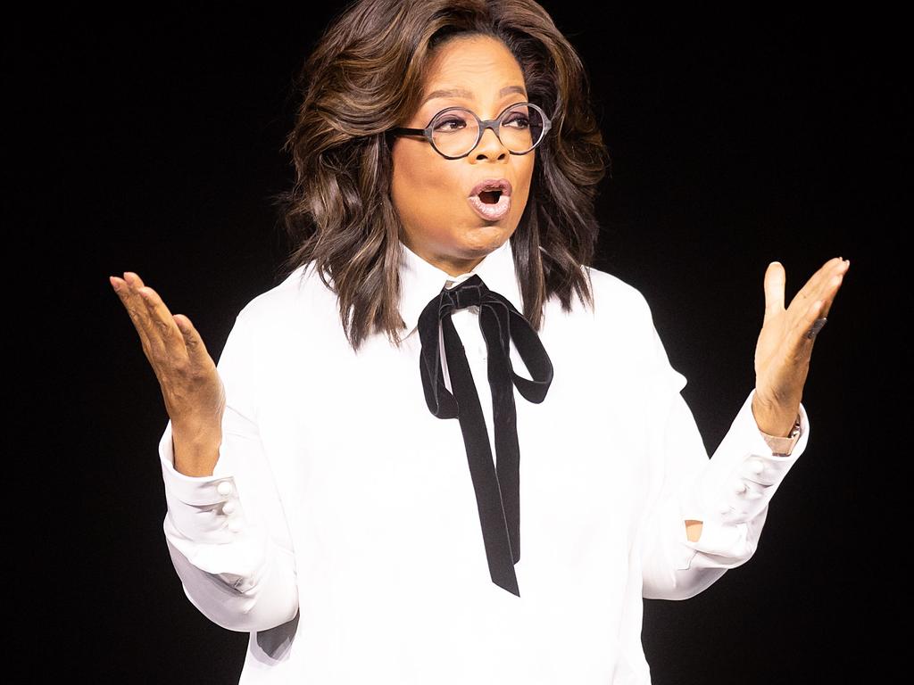 You get a show! Oprah Winfrey speaks during today’s Apple event. Picture: Noah Berger / AFP