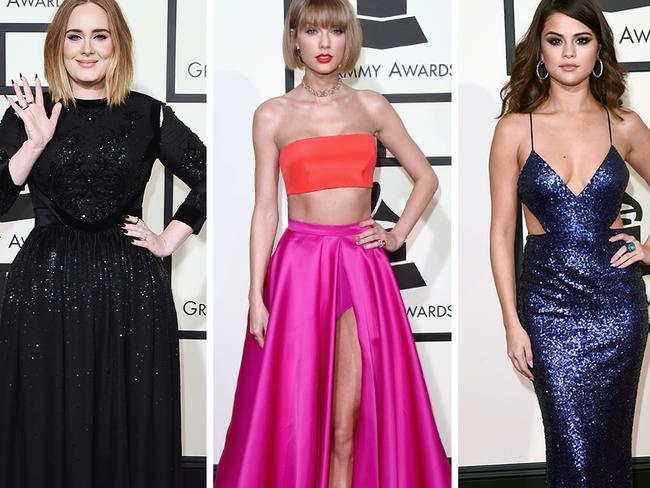 A-list.. Ellie Goulding, Adele, Taylor Swift, Selena Gomez and Bella Hadid. Picture: Getty