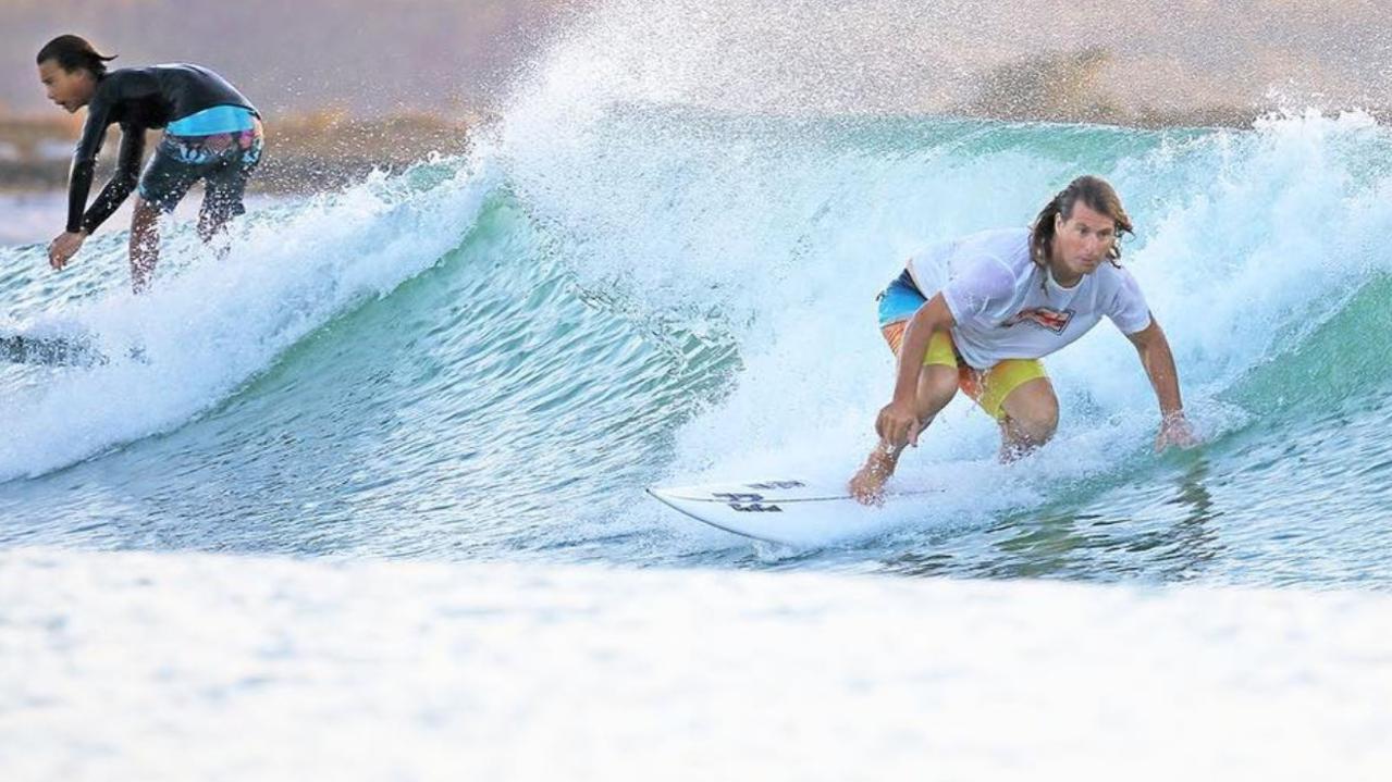 Mark "Occy" Occhilupo and son Jay share a wave ath the Yeppoon surf lakes sight