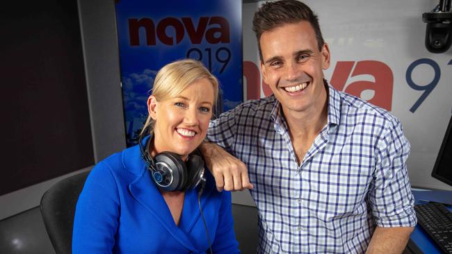 Jodie Oddy and Andrew Hayes in the Nova 919 studio. Picture: Emma Brasier