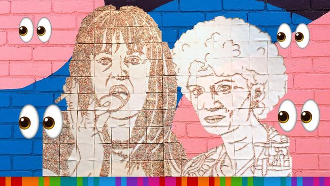 A 3m fairy bread 'Kath &amp; Kim' mural erected in Melbourne. Image: Kylie Iva Photography.