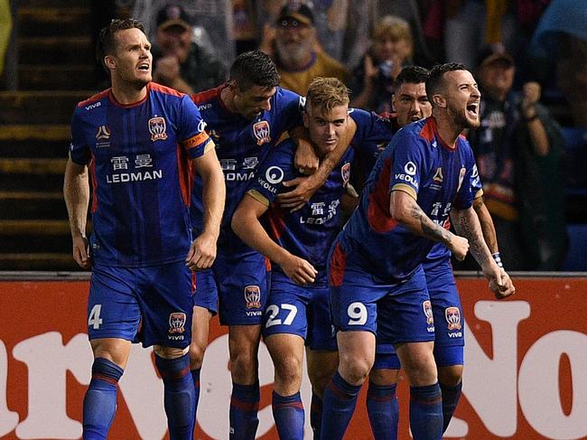 The Jets celebrate during their semi. Pic: AAP