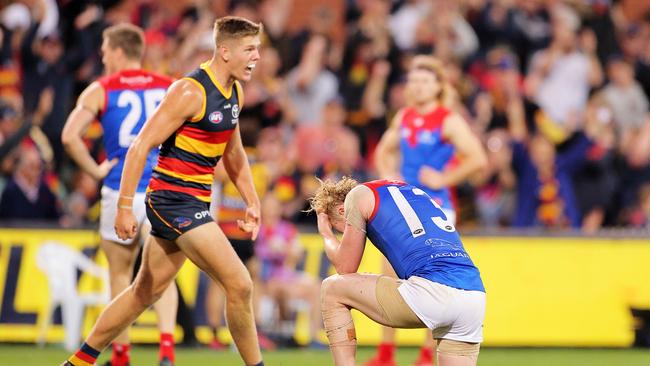 Adelaide’s Nick Murray celebrates on the final siren. Picture: Daniel Kalisz/Getty Images